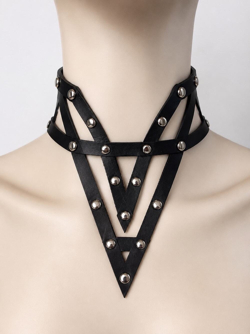 Punk Gothic Blk Faux Leather Collar V-Ring Dark Style Choker Clavicle Necklace